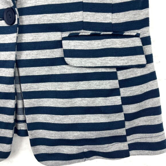 Knit Blazer Womens SZ LG Blue Stripes Gray Lightweight Preppy Trendy College - Picture 10 of 11